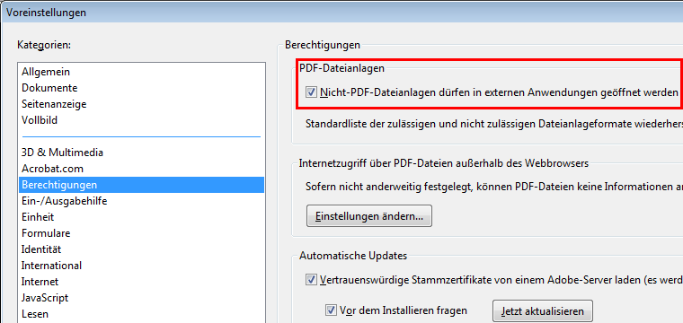 Abb. Adobe PDF-Reader Konfiguration
