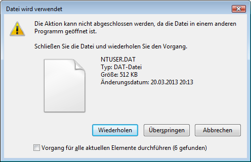 Abb. Explorer-Dialogfenster (»Datei wird verwendet«)